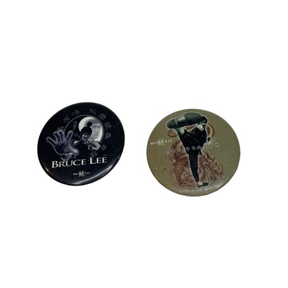Set of 2 Bruce Lee Pinback Buttons "The Dragon" 1.75" Diameter - Picture 2 of 7